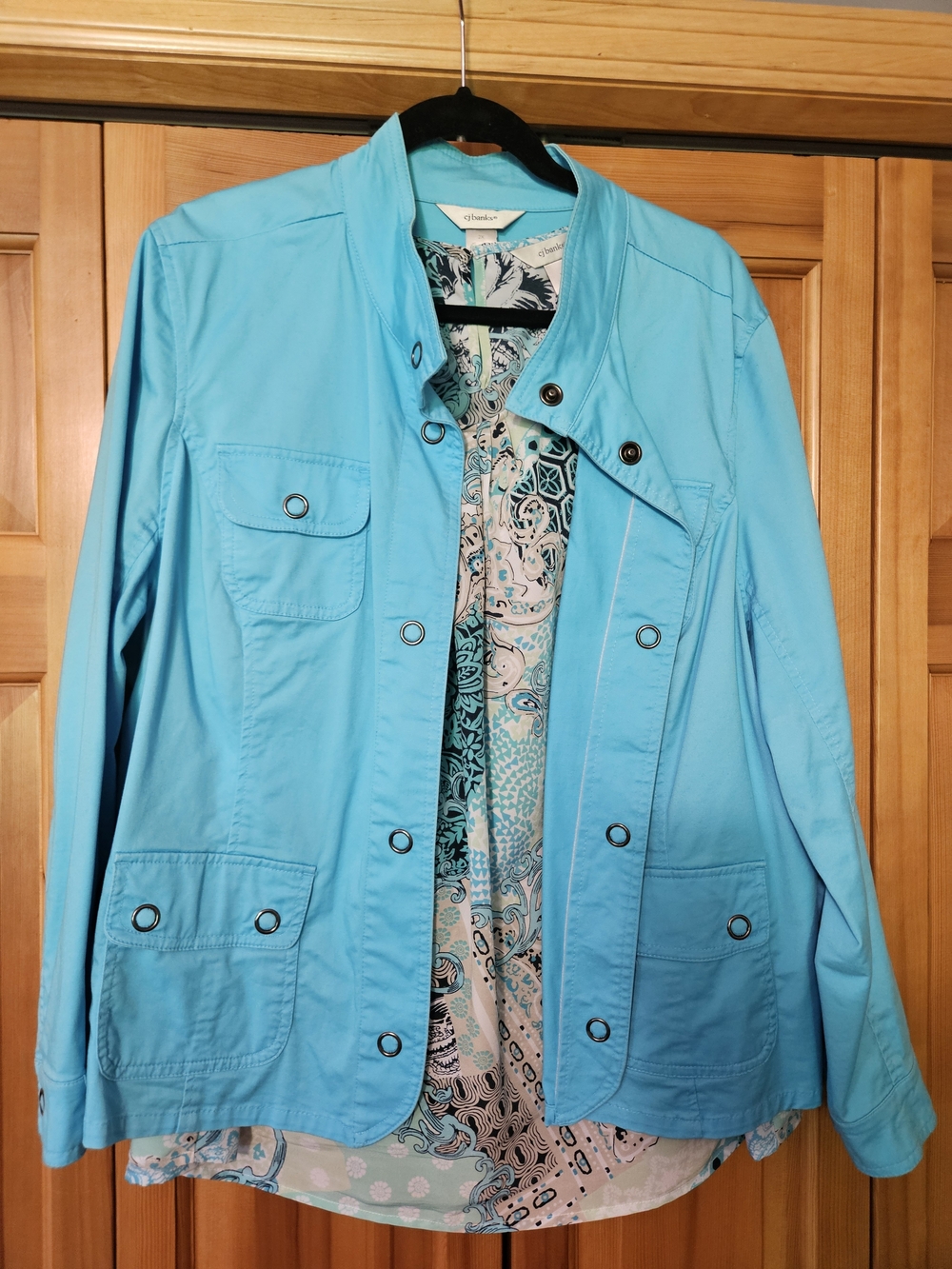 CJ Banks Aqua Utility Jacket with Snap Details & Sleeveless Shell (2X)
